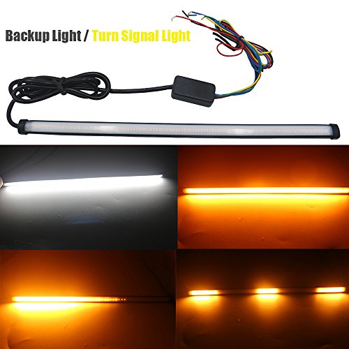 AMAZENAR 1PC 30CM 11.8"Super Brillante 12 V Amarillo Blanco Multifunción Doble Color Tira Impermeable 3014 106SMD LED Luz de Bombilla de señal de luz para camioneta SUV
