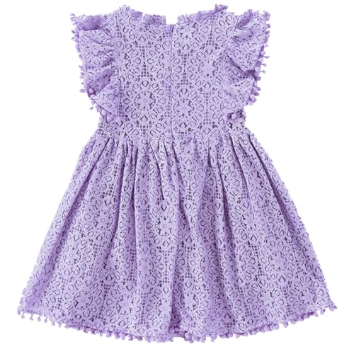 Image of BGFKS Baby Girl Tutu Dress Elegant Lace Pom Pom Flutter Sleeve with Flower Headband Set