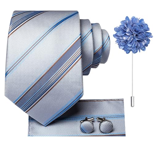 Image of Hi-Tie Men's Tie Lapel Pin Set Pocket Square Cufflinks Formal Woven Silk Tie Sets Wedding Party
