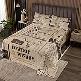 Homemissing Western Cowboy Bettüberwurf Vintage Wild West Country Steppdecke für Jungen Mädchen Cowboy Tagesdecke 220x240cm 3 Stück Bauernhaus Zimmer Dekor