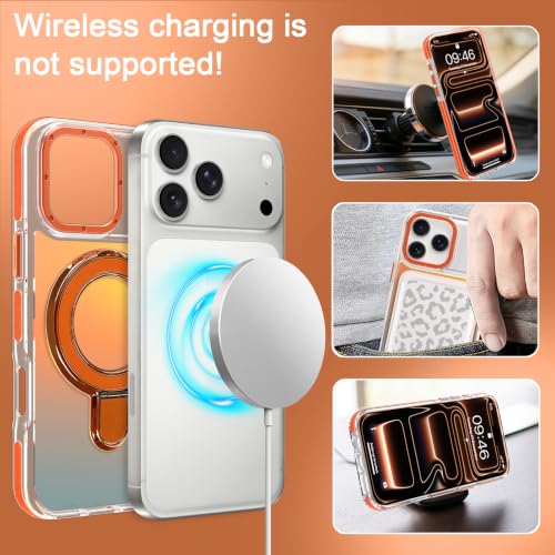 Image of Magnetic for iPhone 17 Pro Max Case with Stand [Compatible with Magsafe] [Fashion Fluorescent Design] [1 Screen Protector] Slim Translucent Matte Case for iPhone 17 Pro Max 6.9 inch 2025, Orange