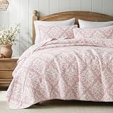 Exclusivo Mezcla Cotton Quilts Queen Size Pink, Soft Lightweight Bedspread Breathable Prewashed Bed Coverlet with 2 Pillow Shams, Boho Pattern Yarn Dyed Muslin Quilt Bedding Set for All Seasons