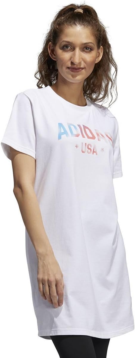 adidas Womens Americana USA T-Shirt Dress, White