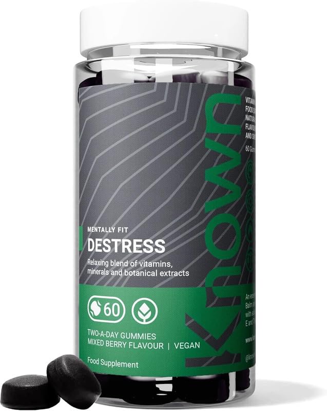 Known Destress Gummies – Mixed Berry Flavour – Vegan Gummy Supplement with Vitamin B6, Lemon Balm, Theanine & Chamomile – Relaxation, Mood & Wellbeing Support – 1 Month Supply – for Men & Women