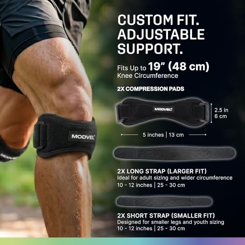 Image of Modvel Knee Strap Patella Tendon Support Brace Band, One Size, 2-Pack | Adjustable patellar tendon support strap reduces pressure on the patella; works as a knee strap, patella band and brace