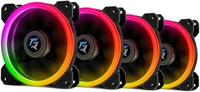 GAMEFORCE 4x120mm Rgb Case Fan - 120x120x25mm, 12V DC, 1200 RPM, 55 CFM, 20 dBA, Black, RGB LED, 4 Pin, 57cm Cable, 24 Months Warranty, Computer Cooling Fan, For Desktop and Laptops