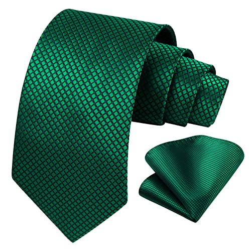 Image of HISDERN Ties for Men Plaid Checkered Tie with Pocket Square Woven Business Formal Necktie Handkerchief Set Wedding Party