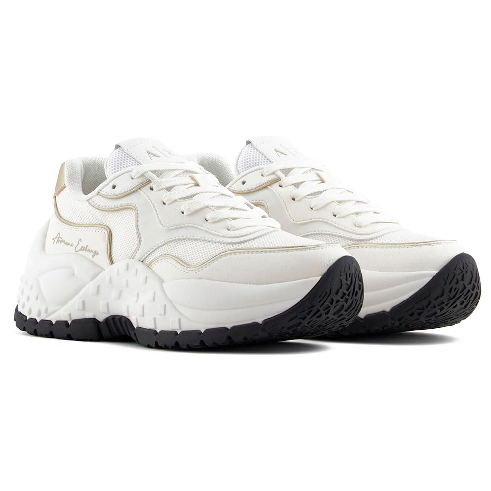 Armani Exchange Women's Vedder Trainers, Off White + Pale Gold, 39 EU, Off White Pale Gold, 7 UK