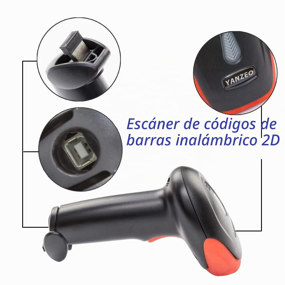 Yanzeo Escáner de código de Barras Inalámbrico 2.4G USB Portable DM QR Código POS Láser Lector de código de Barras 2D para Oficina, Libros, almacén, Tienda