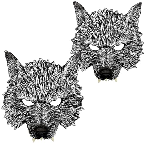 Fartoni X2 Máscara lobo ou pasta de lobo. Máscara menino homem ou máscara homem lobo criança. Terror ou medo para o Halloween. Acessórios para disfarces para crianças.