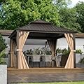 Domi 12'x12' Hardtop Gazebo Canopy Metal,Outdoor Aluminum Gazebo with Galvanized Steel Double Roof,Curtain and Netting,Permanent Gazebo Pavilion for Patio Deck,Backyard