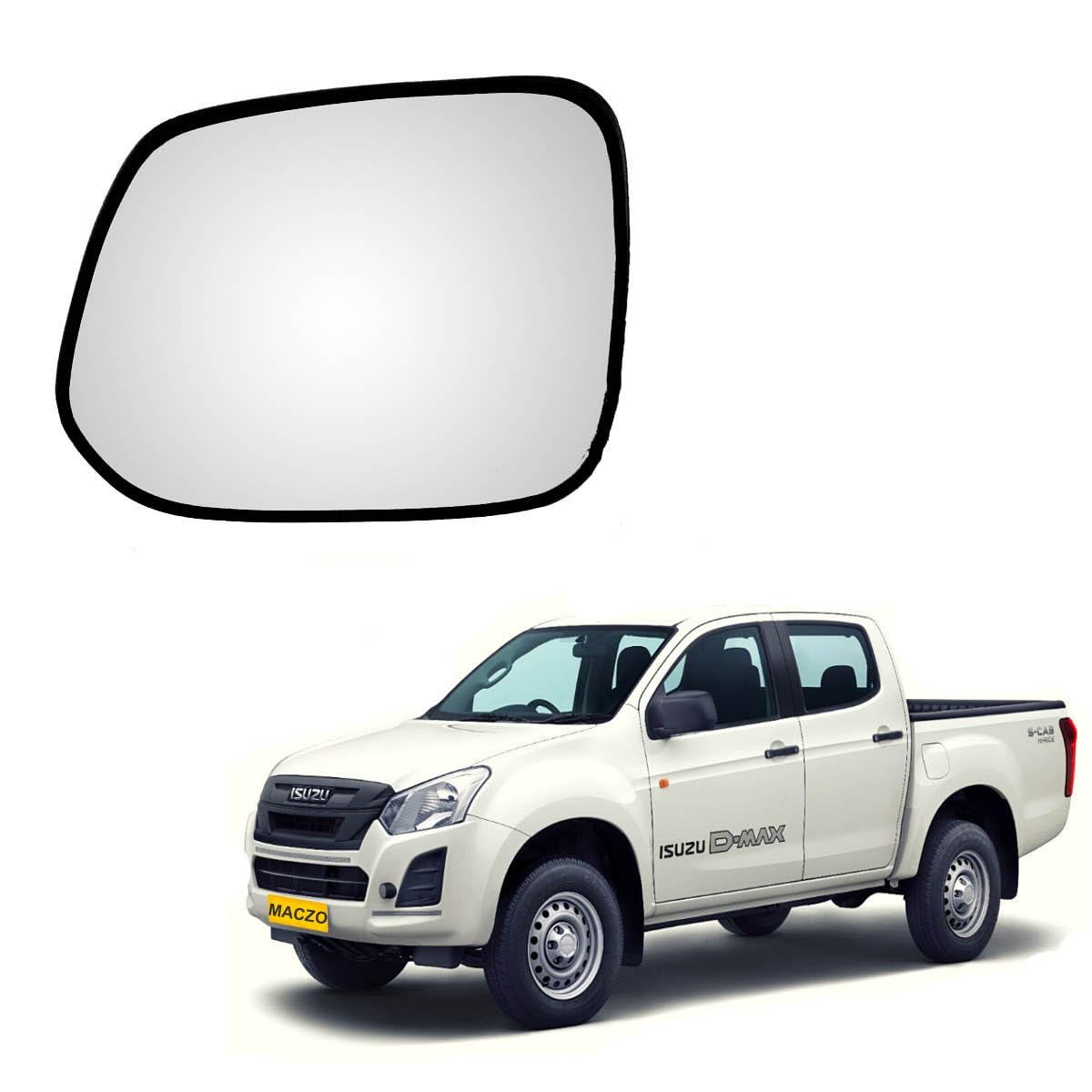 MACZO - orvm Left (Passenger) Side Rear View Mirror Glass for Isuzu D-Max 2014-2020 Model Type-1