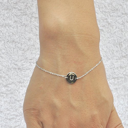 Image of HUAN XUN Stainless Steel Engraved Initial Bracelet Adjustable, 7.87 inch