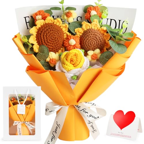 tenn well Crochet Flower Bouquet Crochet Knitted Sunflower Gift Artificial Flowers for Her Graduation Mothers Day Birthday Anniversary and Home Decor