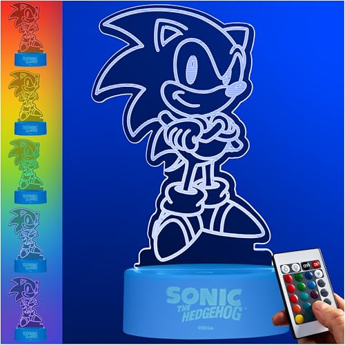 Get Trend SONIC THE HEDGEHOG Luces LED Acrílica con Control Remoto, 16 Colores y 4 Modos, Lampara Mesita Noche con Brillo Ajustable, Funciona con USB o Pilas (Multi Sonic)