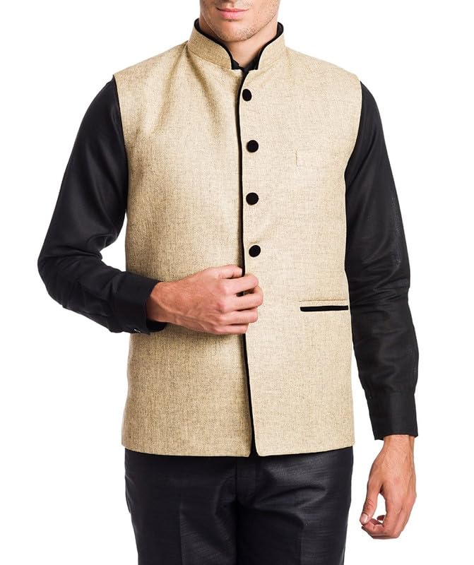 RANMUK Men's Jute cotton Modi/Nehru Coat Beige (M)-picture-24