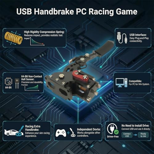 Image of USB 64 bit Handbrake for PS5 64 bit USB Handbrake Racing Game Analog Racing Game Handbrake and Play 2 in 1 PC Analog Racing Game Handbrake for G27 G25 G29 T500 T300 Windows(Black) [video game]
