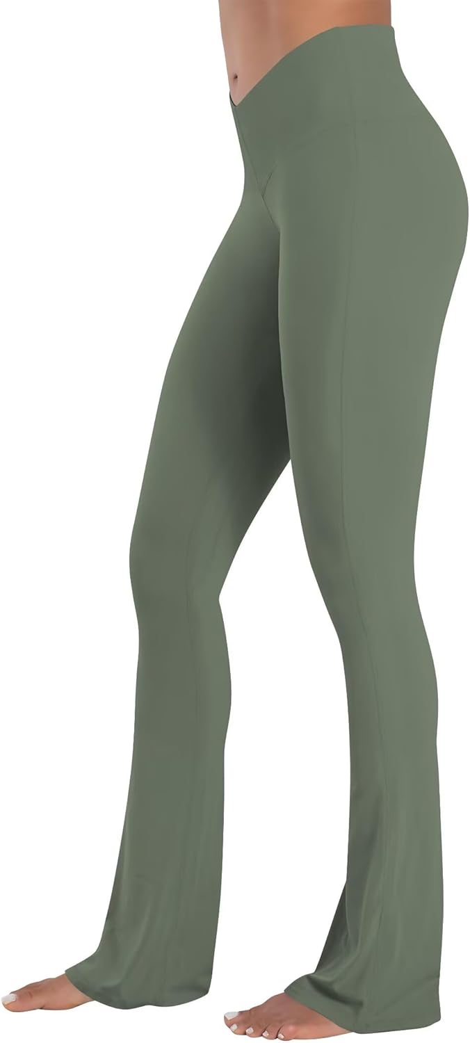 Sunzel Mini Flare Leggings for Women V Crossover Mid Rise Workout Flared Yoga Pants with Tummy Control and Wide Leg - Image 6