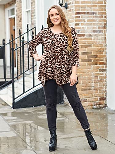 Larace Leopard Print Plus Size Tops For Women 3/4 Sleeve Animal Shirts Irregular V Neck Tunic Flowy Blouse For Leggings thumb #4