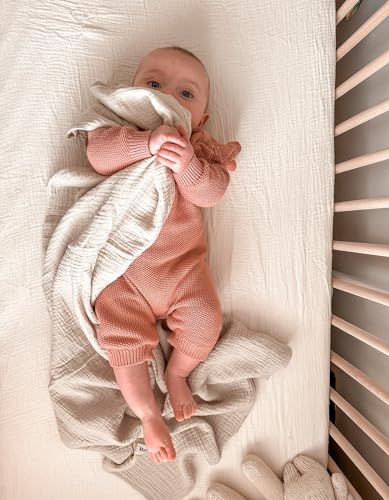 Image of Muslin Bedside Bassinet Sheets 2 Pack, 33x20 Fitted Ultra Soft & Breathable Bedside Sleeper Sheets, Ideal for Baby Girl and Boy, Perfect for Newborns (Beige & Cream)