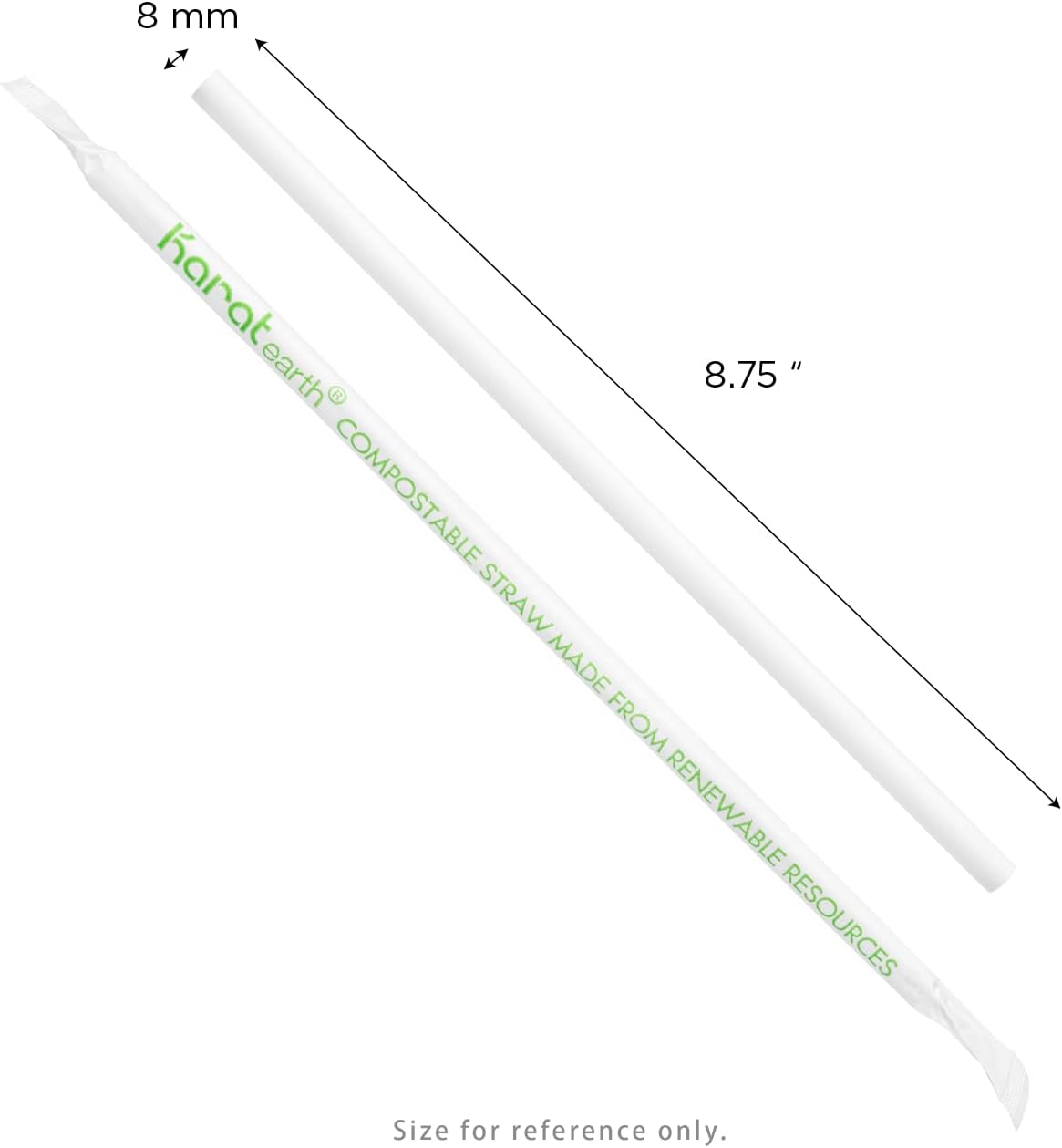Karat Earth [2500 ct] 8.75" PLA Jumbo Smoothie Straws, Diameter 8mm Disposable Individually Wrapped Drinking Straws for Milkshake/Slushies| White, KE-C9230 (White)
