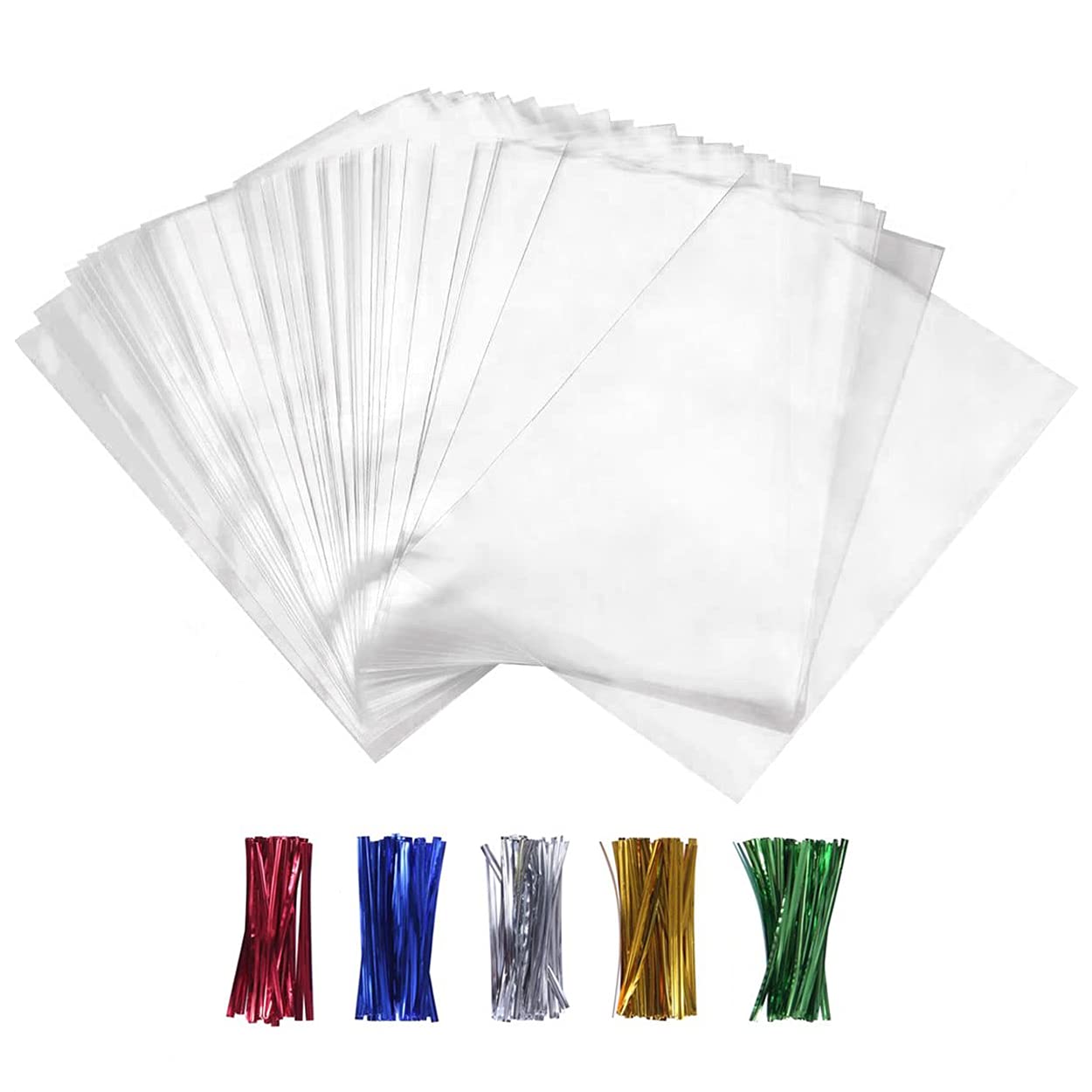 100PCS Cellophane Bags Clear Plastic Cello Bags 4x6 with 4" Twist Ties