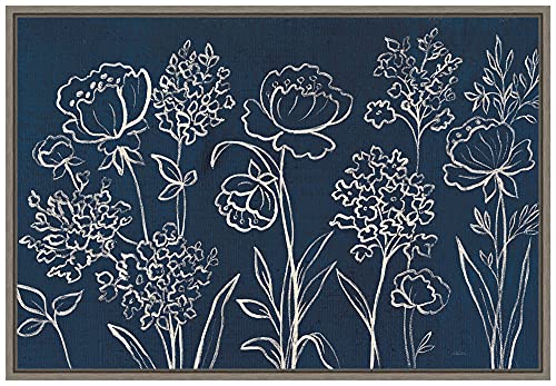 Amanti Art Framed Canvas Wall Art 16x23 Indigo Floral I