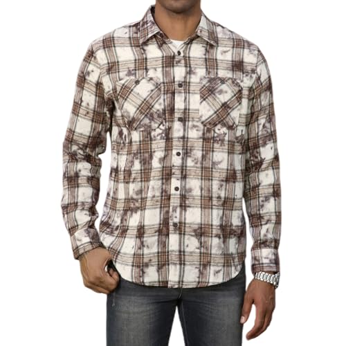 Image of WARHORSEE Flannel Shirt for Men Long Sleeve Button Down Plaid Shirts | Soft Cotton Blend for Multi-season Wear, Lightweight yet Warm, Dual buttoned storage pockets, Machine Washable Easy Care