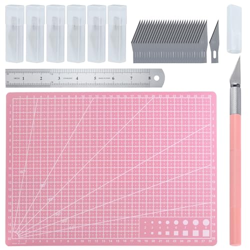 GOLD DEER Exacto Knife for Crafting Precision Carving Hobby Knife Kit with A4 Cutting Craft Mat 20 CM Steel Ruler 30 PCS #11 Hobby Blades for DIY, Art, Cutting, Carving, Scrapbooking