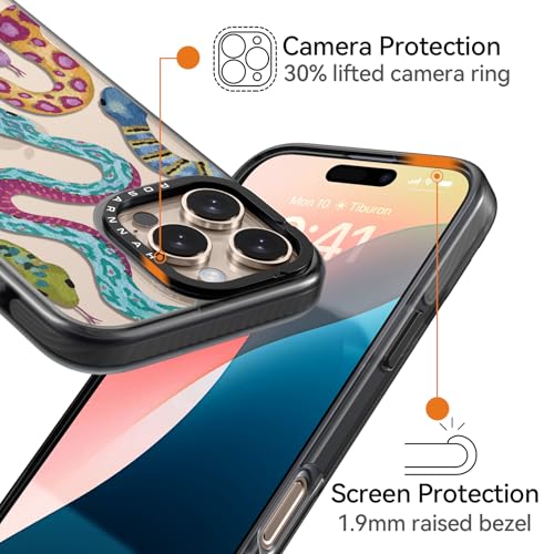 Coque iPhone 16 Pro antichoc Rosarnnah noire motif serpent amusant 2m