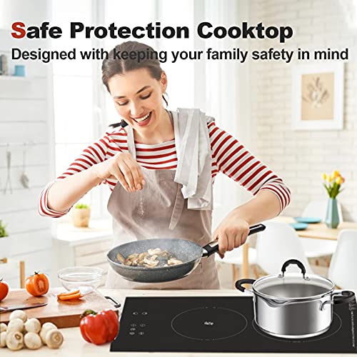 12 Inch Electric Cooktop 3000W Electric Radiant Cooktop 2 Burners Ceramic Cooktop Smooth Surface With Touch Sensor Control Child Safety Lock,Timer, 9 Heating Level,240V Smooth Tempered Glass Surface #TOP7