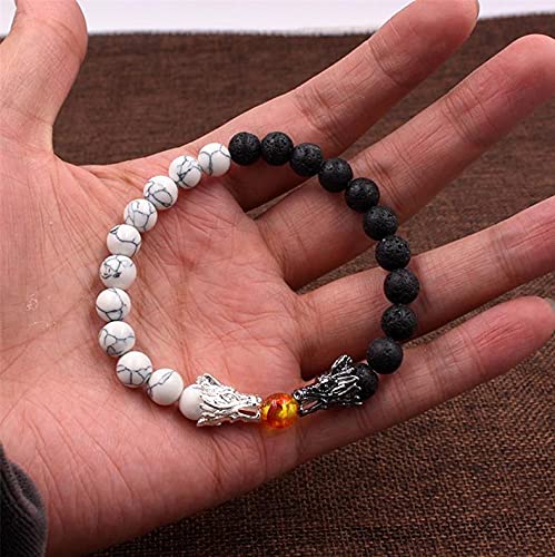 nobrand COLORFULBLING Bead Bracelets for Men and Women Natural Black Lava & White Howlite Buddha Dragon Beaded Stone Bracelet Good Luck Charm Jewelry Gift Adjustable2