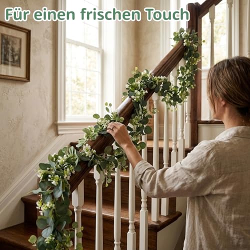 2 Stück Eukalyptus Girlande, 3.6M Eukalyptus Deko, Grüne Blätter Girlande für Hochzeit, Tisch, Bogen & Zuhause