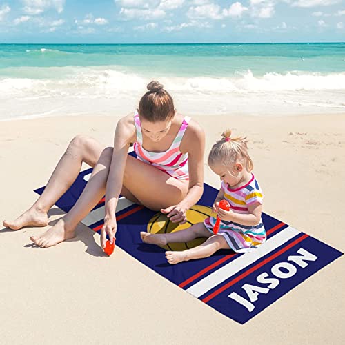 Xozoty Personalized Blue Red Water Polo Beach Towel With Name Beach Mat For Sport Wedding Birthday Gift 30 X 60 Inches,2 Sides Printed #TOP3