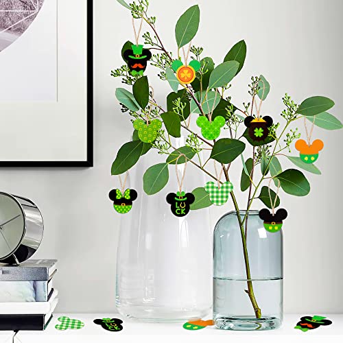 D2Ucco 30Pcs St. Patrick’s Day Mouse Wood Hanging Ornaments Shamrock Lucky Clover Hanger Bauble Trefoil Pendant Rope Irish Mouse Decoration Embellishments Gift Tag Crafts Supplies Party Home Decor #TOP4