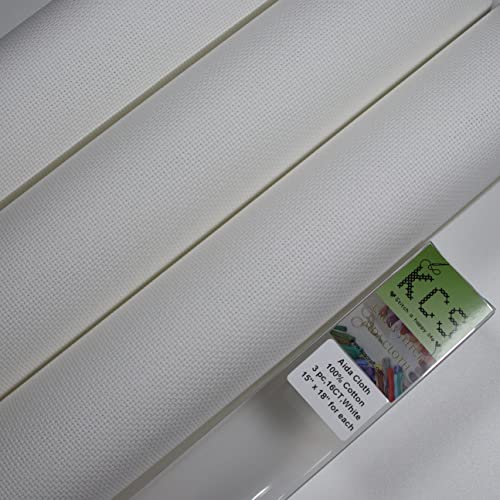 Image of KCS 3 pc of 15 inch x 18 inch Counted Cross Stitch Cotton Aida Cloth Needlework Rolled Fabric Box,16CT,White