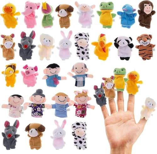 28 Pcs Animal Finger Puppets Set Mini Plush Finger Puppet for Babies Cartoon Hand Puppets for Storytelling Classroom Rewards Birthday Party Bag Fillers and Gifts
