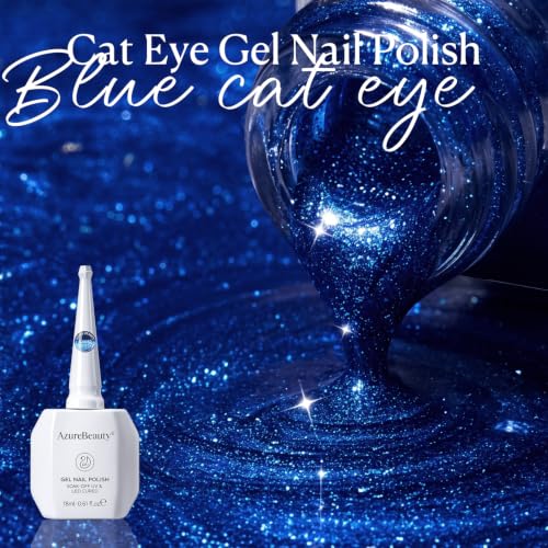 Image of AZUREBEAUTY 18ML Navy Blue Cat Eye Magnetic Gel Nail Polish | Blue Glitter Gel Polish Magnetic Shimmer Effect Soak Off UV French Nail Art Design Salon DIY Manicure Gift for Women