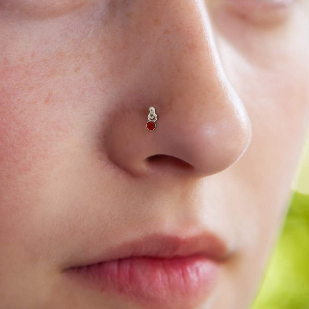 20 Pieces Box Set Round Crystal Stone Dangling Design 22 Gauge 925 Sterling Silver Nose Pin - Nose Stud - Tiny Nose Ring - Nose Piercing Body Jewelry