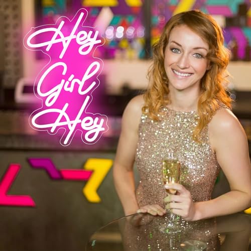 Image of Neon Signs Girls Beer Bar Art Neon Light Girly Led Neon Sign Pink Hey Girl Hey Neon Lights with Dimmer for Bedroom Office Pub Cafe Recreation Room Wall Sign Decor