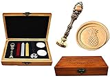 MNYR Vintage Pineapple Fruit Nature Decorative Luxury Wood Box Red Brass Metal Peacock Wedding Invitations Gift Card Paper Stationary Envelope Custom Wax Seal Sealing Stamp Stick Melting Spoon Box Set