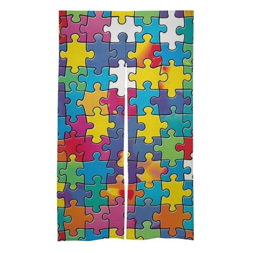 Autism Puzzle Awareness Noren Doorway Split Shower Curtain Long Type Window Treatment for Privacy Partition Divider
