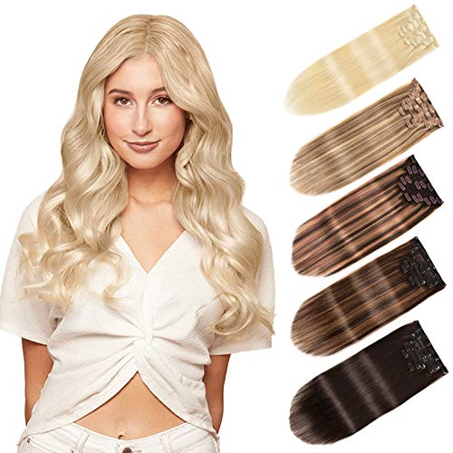 Clip in Hair Extensions Human Hair 18'' Hair Extensions Clip in Human Hair 120g Human Hair Extensions 7pcs Blonde Extensions for Women Real Hair Extensions(#613)