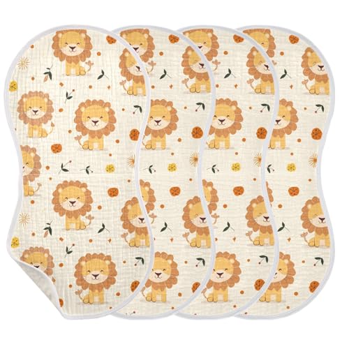 Tan Playful Lion Light Yellow Cotton Neutral Burp Cloths Soft and Absorbent Baby Rags for boy and Girl Set of 2, 22x11in3
