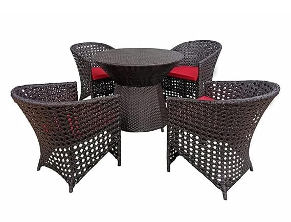 UNIFORT D-43 Chairs Table Set 4+1 Wicker Patio Furniture Sets 4 Chair and 1 Table for Garden Balcony Bedroom (Coffee_Red) UNIFORT D-43 Chairs Table Set 4+1 Wicker Patio Furniture Sets 4 Chair and 1 Table for Garden Balcony Bedroom (Coffee_Red)