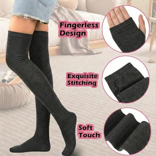 Image of Black and White Striped Arm Leg Warmers Sleeves Set Rainbow Socks Knee High Fingerless Gloves Hand Thigh Warm