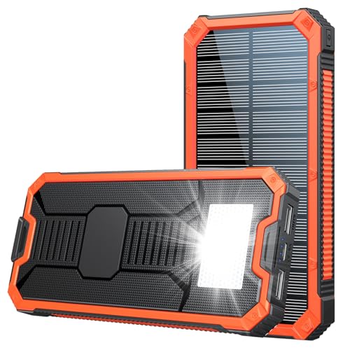 Solar Powerbank 20000mAh, Solar Ladegerät USB Externer Solarladegeräte mit Outputs,Tragbares Powerbank Wasserdichtes Externer Akku mit LED-Licht für Smartphone Tablet