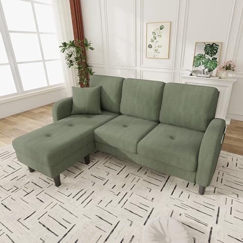 Kebnor 166 x 118 x 77 cm, sofá de esquina en forma de L con chaiselongue – sofá de 3 plazas, tela de pana, patas de plástico, diseño modular, ideal para salas de estar, apartamentos y oficinas