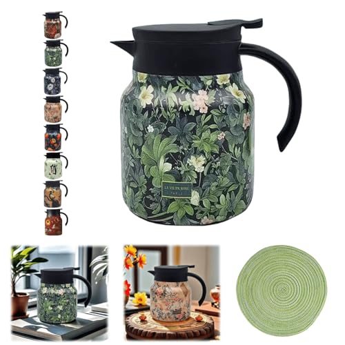Tetera vintage, nueva actualización 2025, con estampado floral vintage, infusor incorporado, tetera de acero inoxidable de 28 oz/35 oz con estampado floral y tapa.(Plasic-B,35oz)