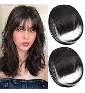 100% Human Hair Bangs Clip in Hair Extensions Black Clip in Bangs Wispy Bangs Fringe with Temples...